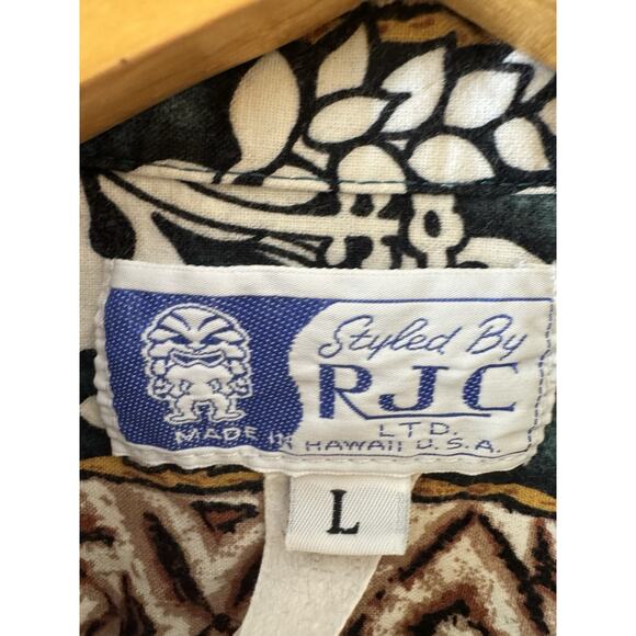 Hawaiian Shirt L RJC Made in Hawaii Hibiscus Palm Tiki Spring Break Luau Vintage - Picture 4 of 5